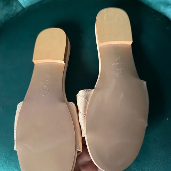 Beige Quilted Slide Sandals - Picture 2 of 2